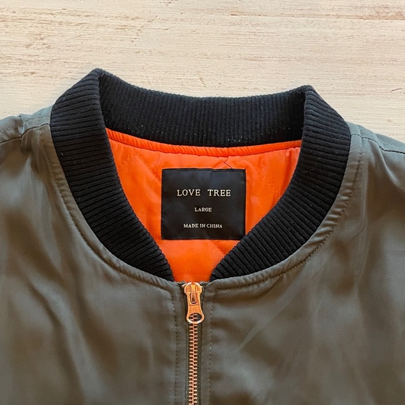 Love Tree Dark Green Bomber Jacket with Orange Lining - Picture 2 of 4